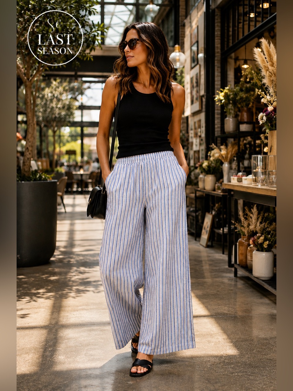 American Eagle Striped Wide Leg Pull-On Pants Blue White Size S NWT